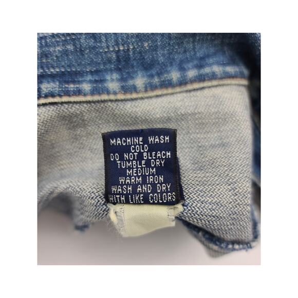 Vintage GAP Women XS Distressed Blue Denim Cotton Jean Jacket Brass Buttons - Picture 8 of 8